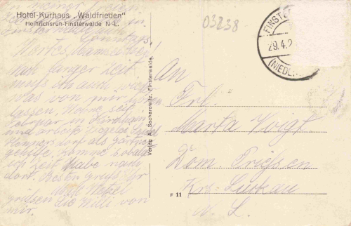 03238 Finsterwalde Heinrichsruh Hotel Waldfrieden o 1920