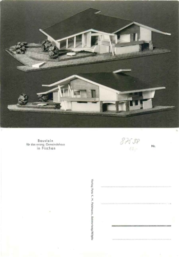 87538 Fischen Allgaeu building block donation card parish hall *ca.1960