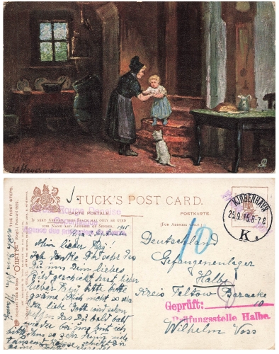 Flenish Cottage Homes Tucks Oilette Censorship Stamp Prison Camp Half o 25.9.1915