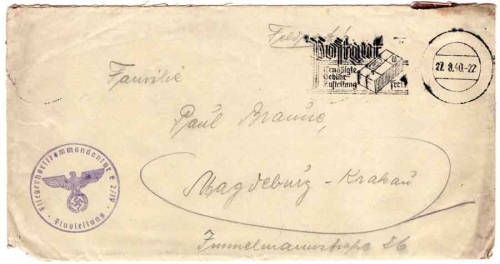 Air Base Command E 2/IV Flight Control Field Post WWII o silent stamp 27.8.1940