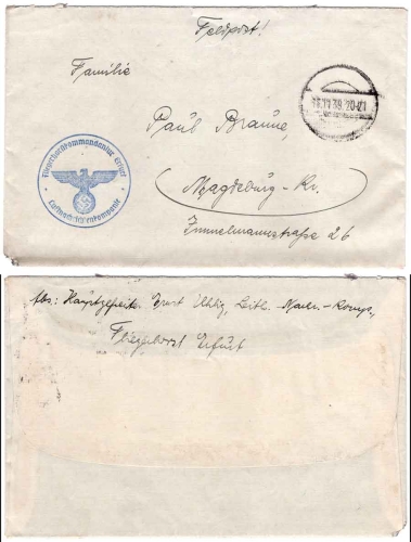 Air Base Command Erfurt Air News Company Field Post WW II silent stamp 18.11.1939