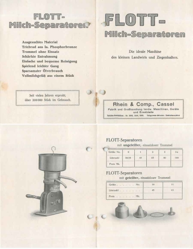 Flott Milch-Seperatoren für Ziegenhalter Kassel Werbeflyer um 1930