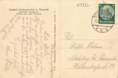 01737 Fördergersdorf Kurort Hartha Tharandt Gasthof o 1936