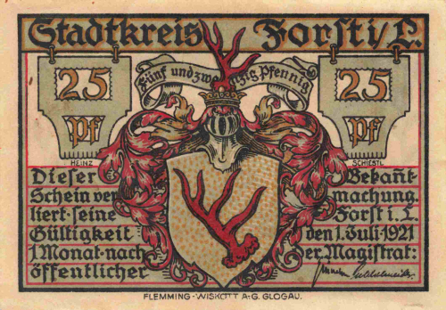 Forst Lausitz emergency money note, 1921