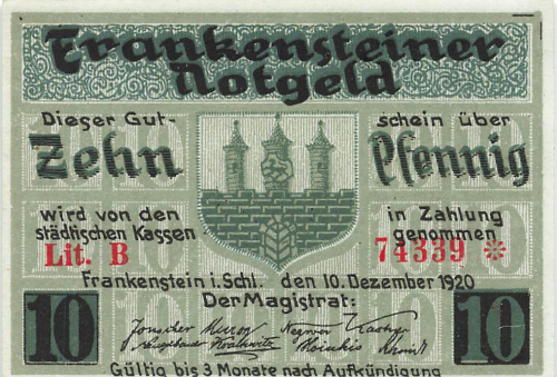 Frankenstein Schlesien Notgeldschein Ząbkowice Śląskie 1920