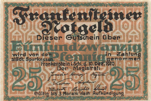 Frankenstein Schlesien Notgeldschein Ząbkowice Śląskie 1920