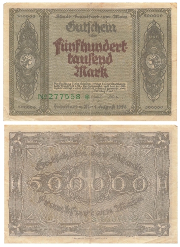 Frankfurt Main Five hundred thousand marks voucher 1923 emergency money
