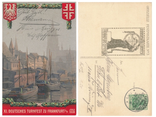 Frankfurt Main XI. German gymnastics festival 1908 private postal stationery special cancellation July 20, 1908