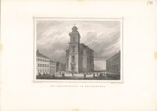 Frankfurt main Paulskirche original steel engraving around 1870