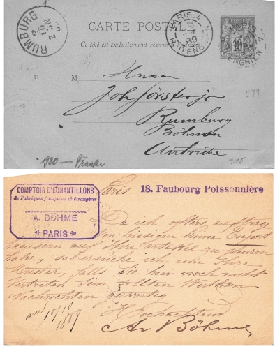 France 10 C postal stationery o Paris October 2, 1889 to Rumburg