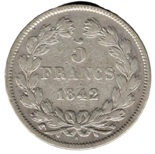 France 5 Francs 1842 W Lille Louis-Philippe Silver Coin