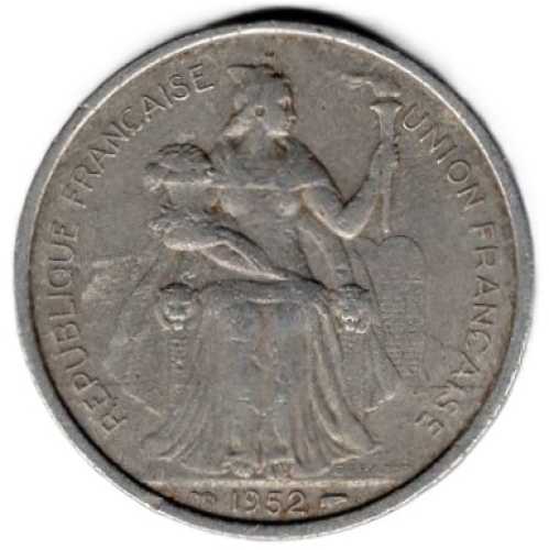 Französisch Ozeanien 5 Francs 1952 Sitzende Minerva mit Fackel der Weisheit