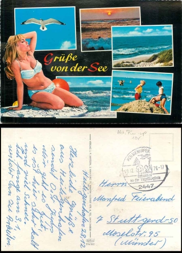 Frau im Bikini am Strand Pin-up o 29.12.1976