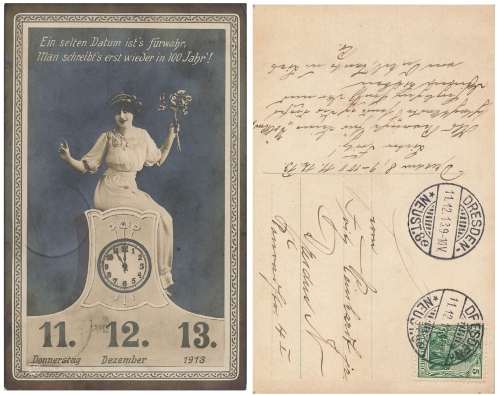 Woman with watch date card 12/11/1913