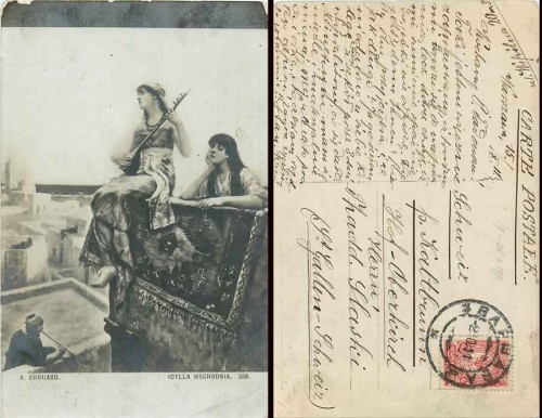 Women with Saz Instrument artist card Edouard, o October 2nd, 1911