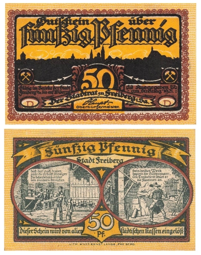 Mecklenburg-Schwerin Eine Million Mark 1923 NotgeldFreiberg Sachsen 50 Fünfzig Pfennig 1921 Notgeld
