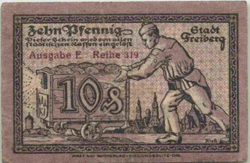 Freiberg Sachsen Notgeldschein 1918 Bergmann