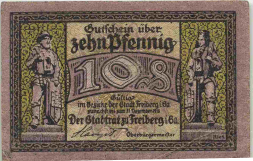Freiberg Sachsen Notgeldschein 1918 Bergmann