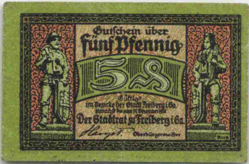 Freiberg Sachsen Notgeldschein 1918 Bergmann