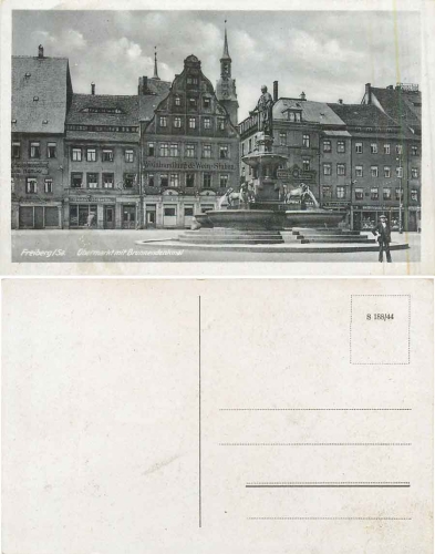 Freiberg Sachsen Obermarkt mit Brunnendenkmal *ca. 1940