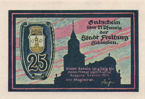 Freiburg Schlesien Świebodzice Notgeldschein 1921