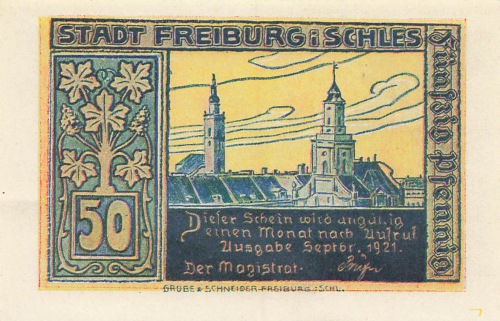 Freiburg Schlesien Świebodzice Notgeldschein 1921