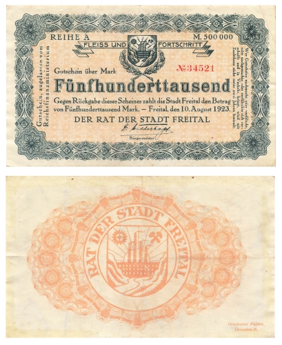 Freital Five hundred thousand marks August 10, 1923 emergency money