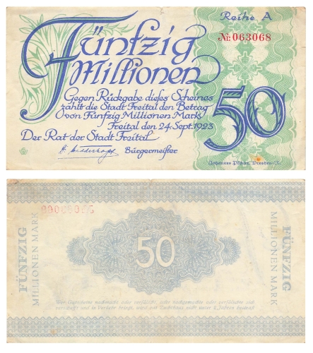 Freital Fifty million marks September 22, 1923 emergency money