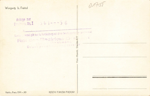 01705 Freital Wurgwitz Printing permission 1956 Publisher Hanich