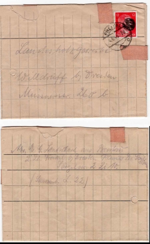 Freital Saxon blackening 12 Pfennig Hitler on cover o Freital 4.6.1945 to Wilsdruff