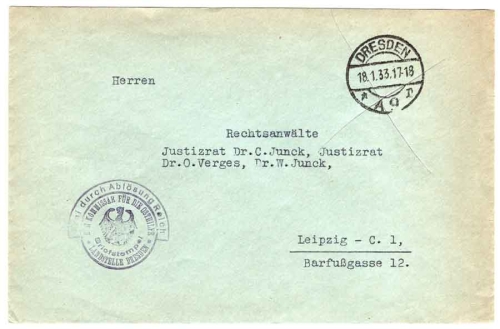 Free by replacing Reich "The Commissioner for the East Aid State Office Dresden o 18.11933 to Leipzig