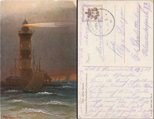 Kiel Friedrichsort Leuchtturm Künstlerkarte Alfred Jensen o 16.5.1918