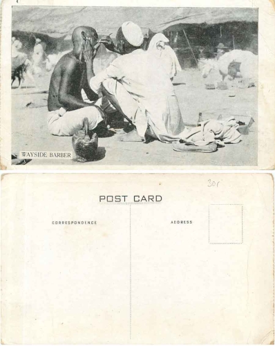 Frisör, Barbier bei der Rasur, * ca. 1910