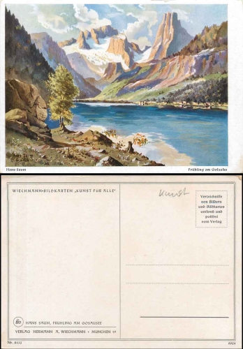 Spring at Gosausee artist card Hans Saum * ca. 1940