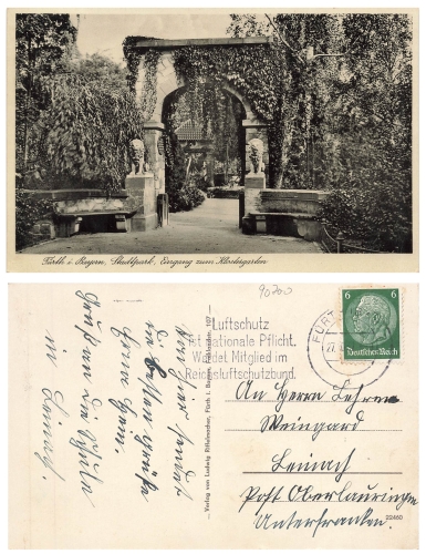 Fuerth city park entrance to the monastery garden o 1937