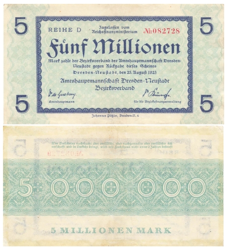 Five million marks Dresden Neustadt district association August 25, 1923