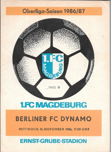1.FC Magdeburg vs. BFC Dynamo Berlin football program leaflet DDR-Oberliga 11/12/1986