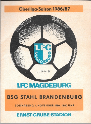 1.FC Magdeburg - BSG Stahl Brandenburg football program GDR-Oberliga 1.11.1986