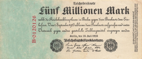 Fünf Million Mark Reichsbanknote 25. Juli 1923 RO94 DEU-106 Rosenberg 94 DEU 106