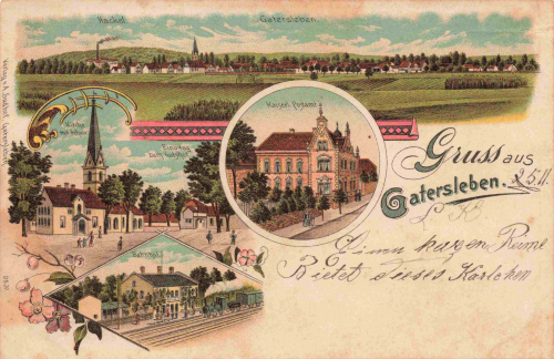 06466 Gatersleben Litho Postamt Bahnhof o 2.10.1902