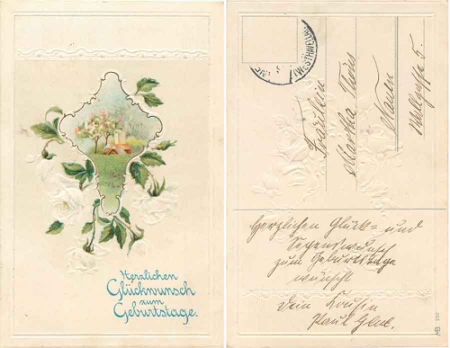 Geburtstag Rosen Prägekarte o ca. 1910