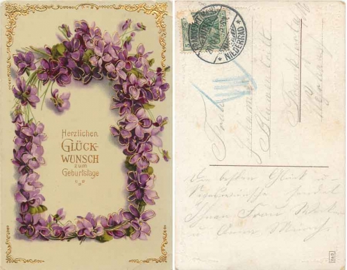 Birthday card gold cut flower frame o 20.10.1911