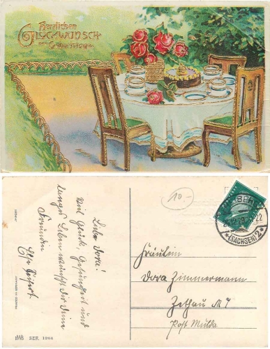 Coffee table gold cut birthday card o 24.12.1929