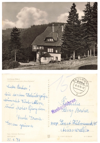 98528 Gehlberg FDGB recovery home Haus Daheim o June 2, 1976 additional fees stamp