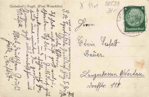 08538 Geilsdorf Vogtland Weischlitz o 1934