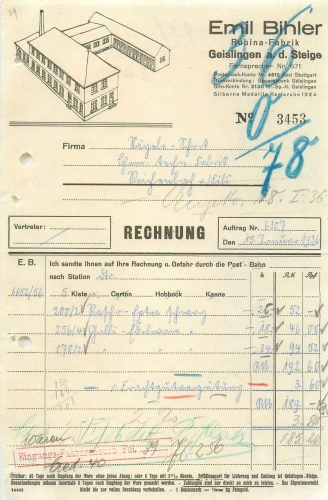 73312 Geislingen Steige Rubina Fabrik Emil  Bihler Briefkopf 1936