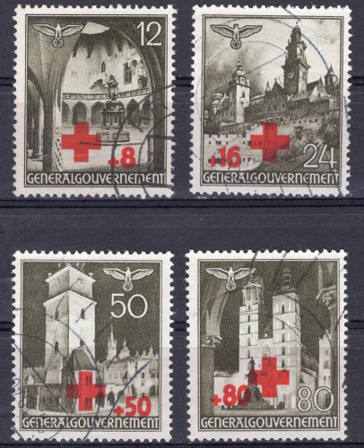 Generalgouvernement Michel 52-55 o gestempelt Freimarken Rotes Kreuz