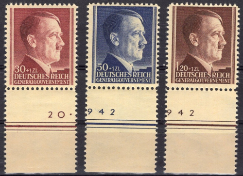 Generalgouvernement Michel 89-91 ** postfrisch Unterrand Adolf Hitler