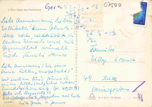 Gera Thüringen Park Opfer des Faschismus o 1969