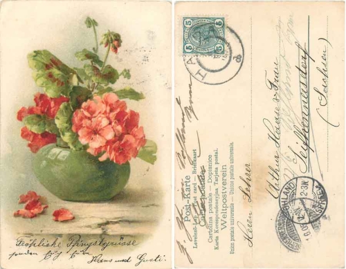 Geranien im Topf Künstlerkarte o 1.6.1905